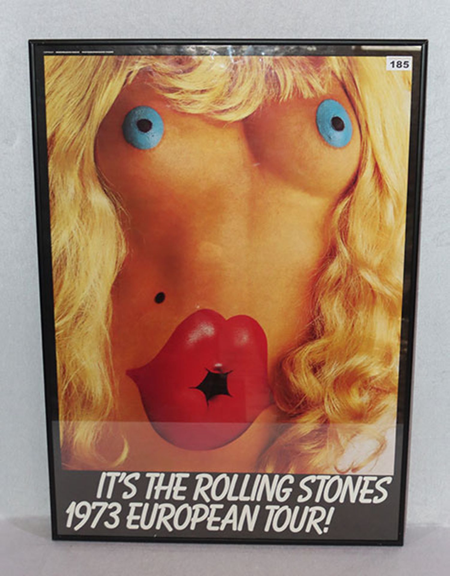 Originalplakat 'It`s the Rolling Stones 1973 European Tour!', unter Glas gerahmt, incl. Rahmen 86 cm