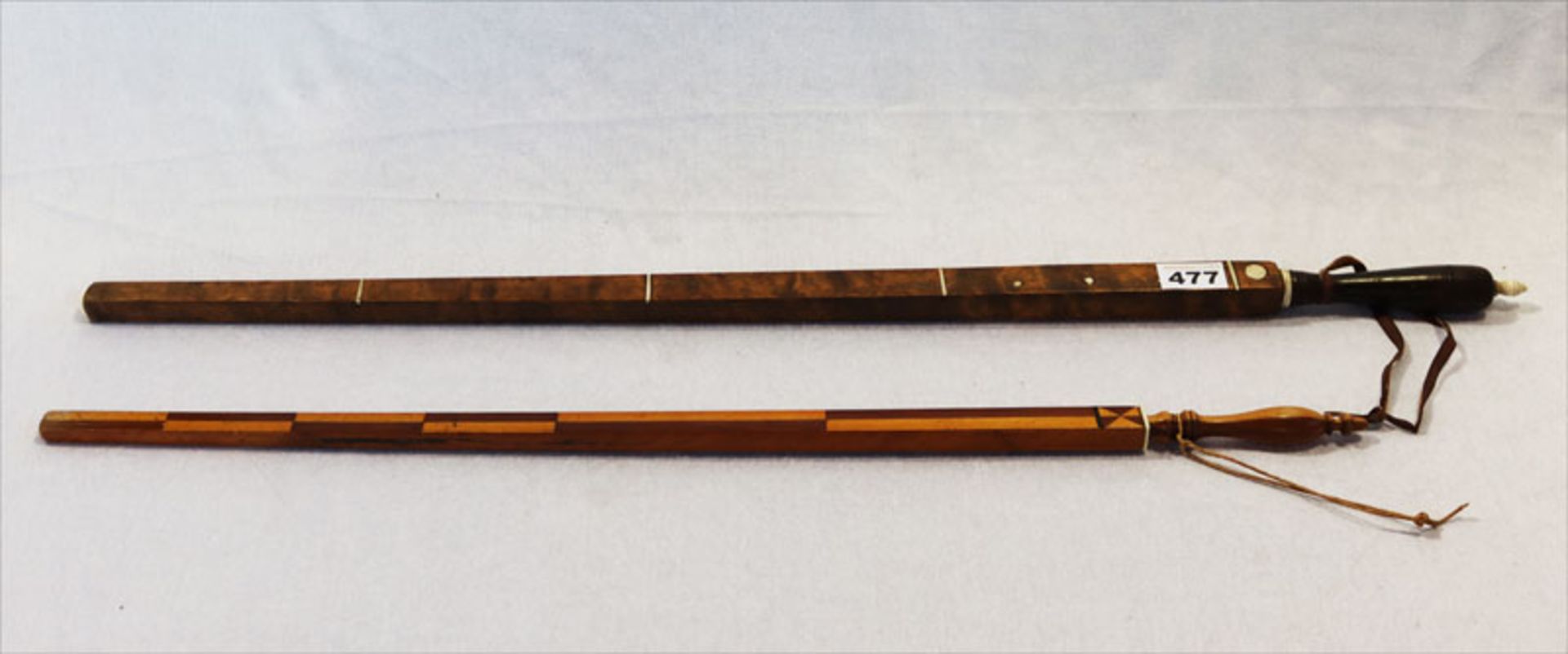 Holz Massstab, Elle, intarsiert und ein Holz Massstab, L 68 cm, 19. Jahrhundert, Alters- und