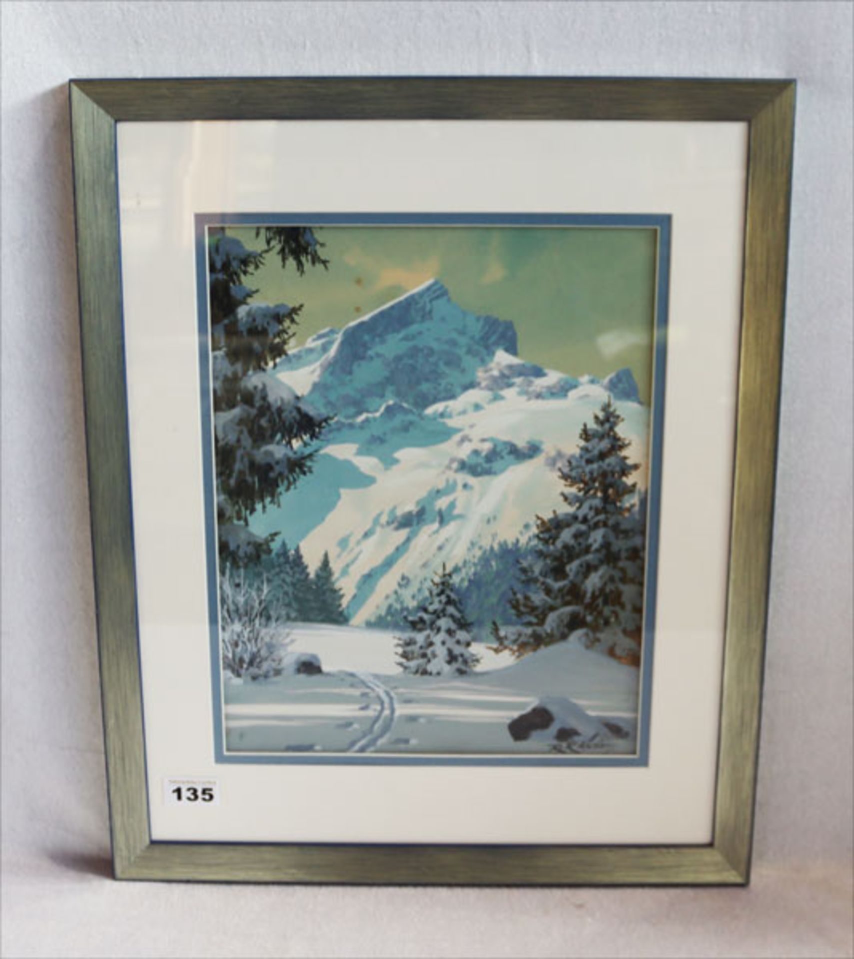 Gemälde Gouache auf Papier 'Alpspitze im Winter', signiert R. Klöden, Rudolf Emil Klöden, * 1892
