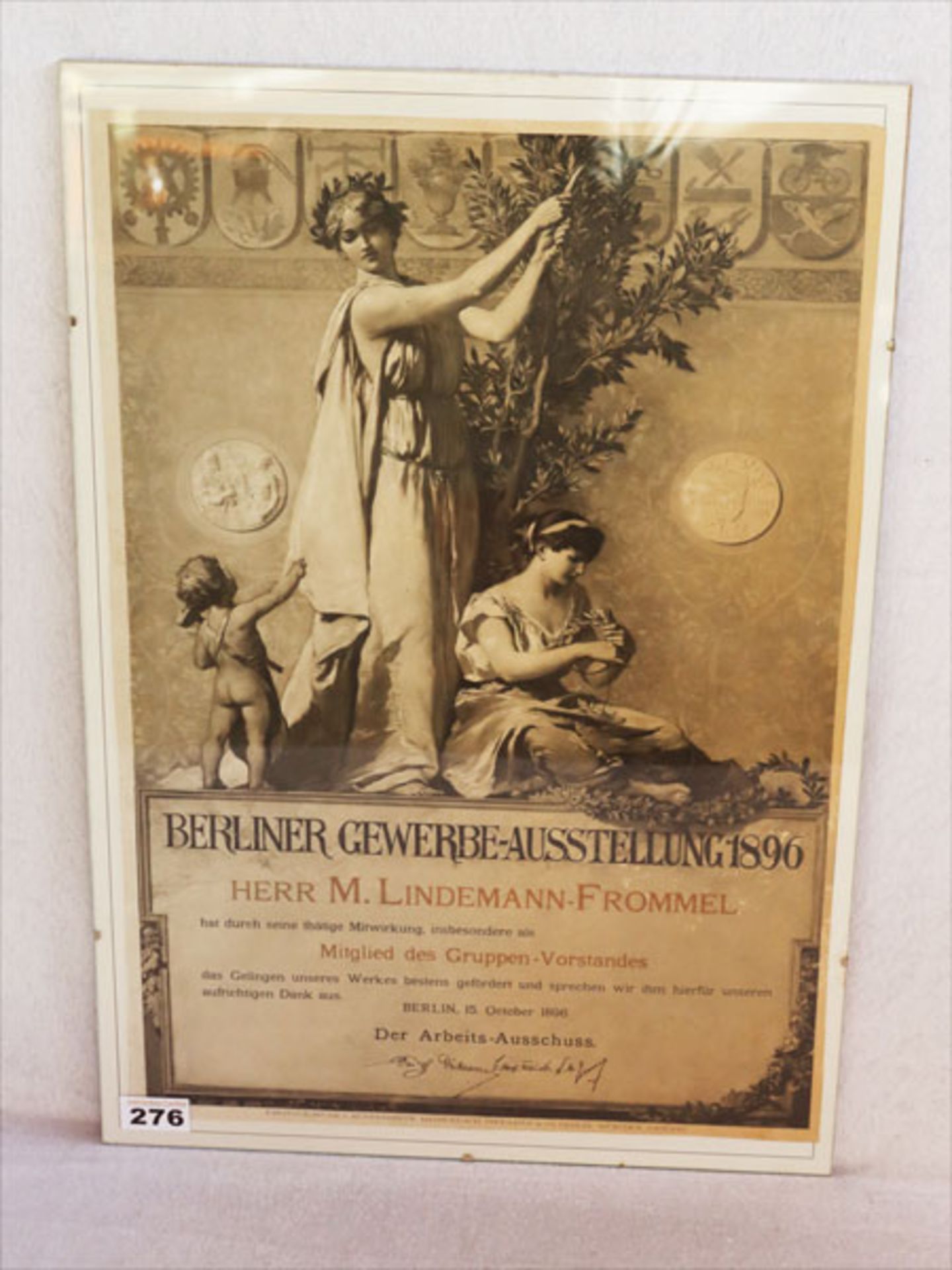 Druck 'Berliner Gewerbe-Ausstellung 1896', unter Glasrahmen, 60 cm x 40 cm