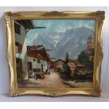Gemälde ÖL/LW 'Mittenwald vor Karwendel', gerahmt, Rahmen bestossen, incl. Rahmen 87 cm x 98 cm