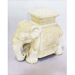 Keramik Blumenhocker 'Elefant', weiß glasiert, H 40 cm, T 52 cm, B 26 cm, Gebrauchsspuren,