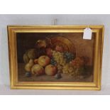 Gemälde ÖL/LW 'Früchtestillleben', signiert H. Langer, österreichsicher Maler um 1900, LW teils