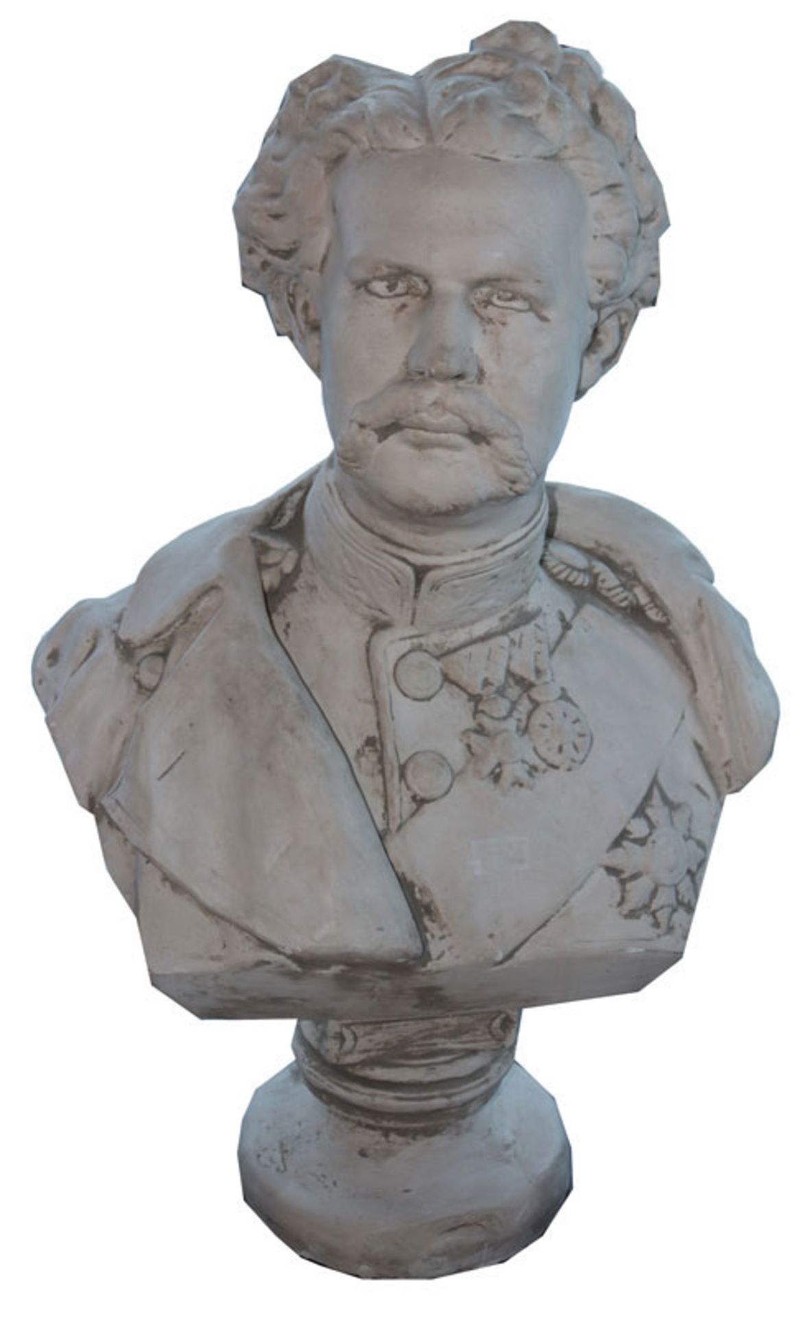 Gipsguß Büste 'König Ludwig II.', H 80 cm, B 50 cm, bestossen und geklebt, kein Versand, Abholung