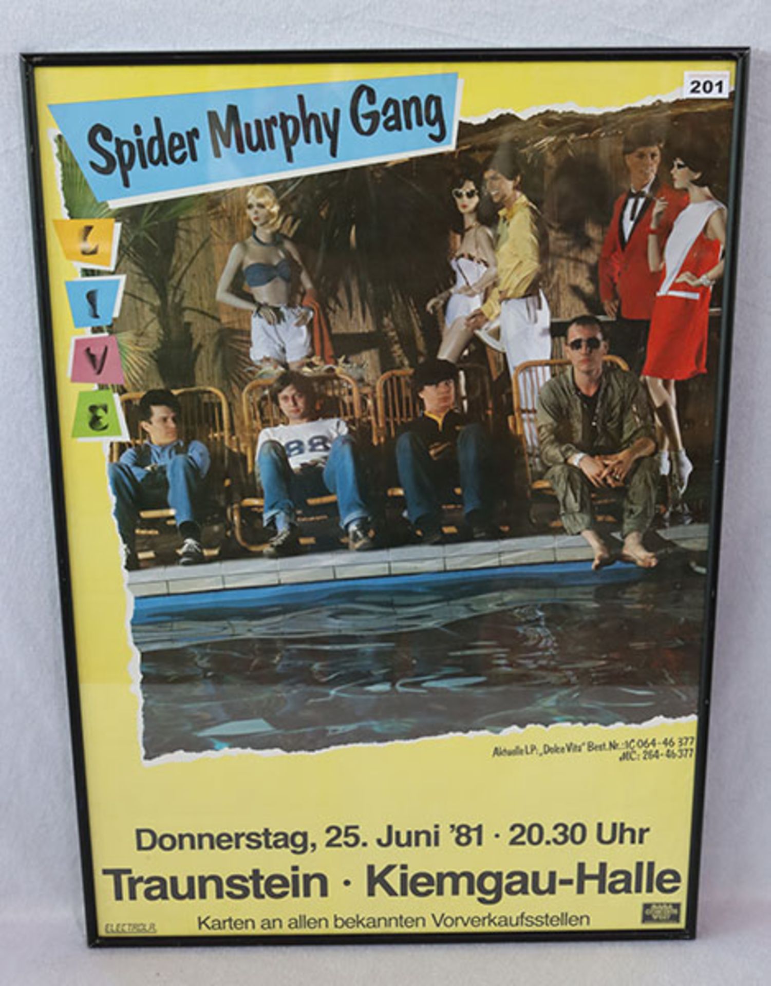Poster 'Spider Murphy Gang', 25. Juni 1981, unter Glas gerahmt, incl. Rahmen 86 cm x 61 cm