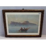 Gemälde Mischtechnik/Malkarton 'Fischerboot vor Capri', signiert Cezelli, mit Passepartout unter