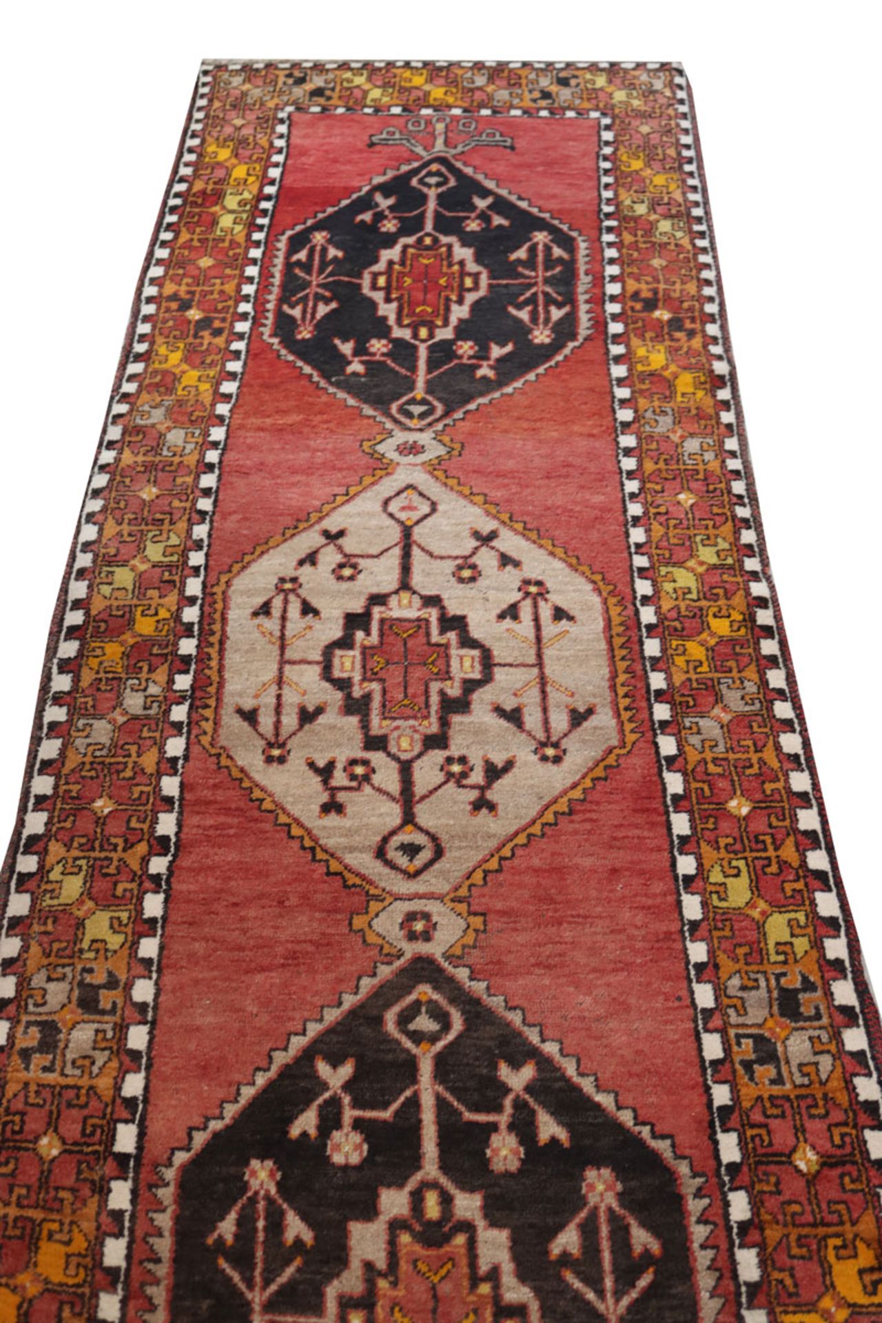 Läufer, Hamedan, rot/beige/bunt, Gebrauchsspuren, teils beschädigt, 413 cm x 99 cm