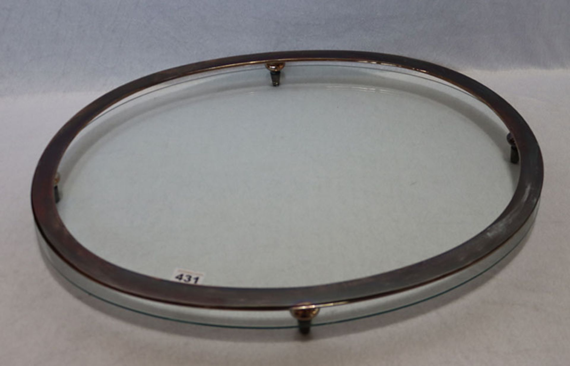 Ovales Metall/Glas Tischaufsatz H 6,5 cm, B 67 cm, T 54 cm, Gebrauchsspuren