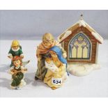 Konvolut: Goebel Weihnacht 'Verschneite Kapelle', H 19,5 cm, 'Heilige Familie', H 17 cm, 'Engel
