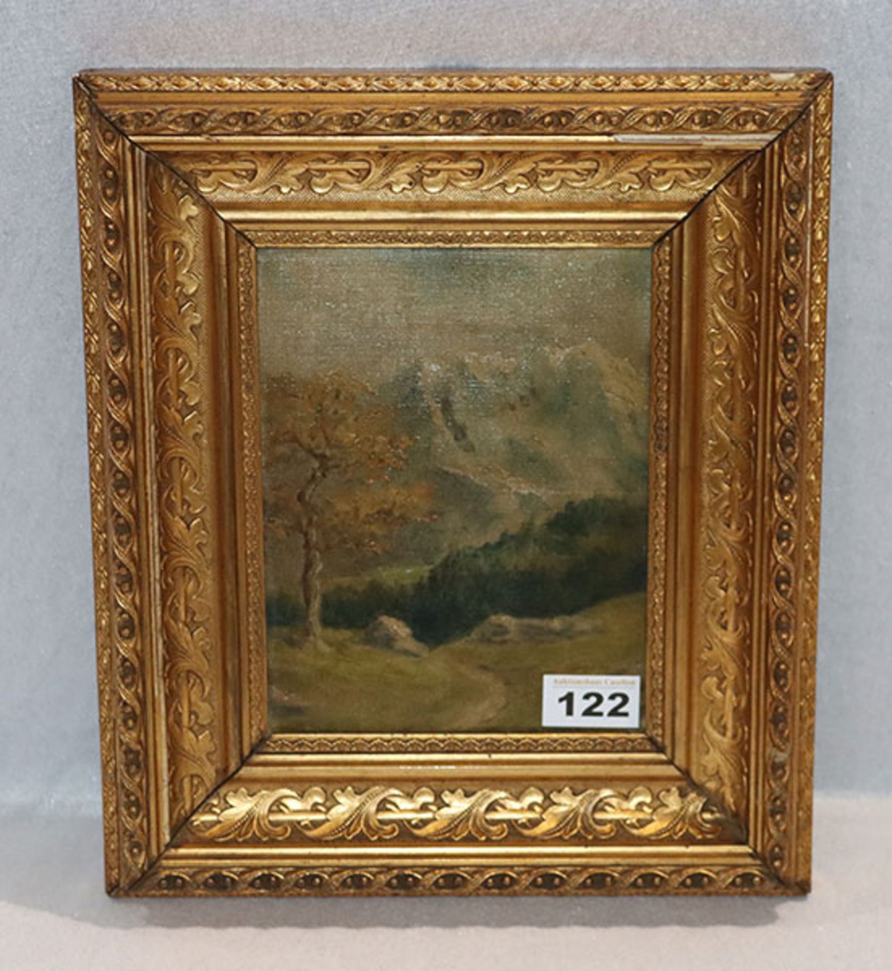 Gemälde ÖL/LW 'Gebirgs-Landschaft', gerahmt, Rahmen bestossen, incl. Rahmen 32 cm x 28 cm