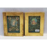 2 Klosterarbeiten mit Bildnissen 'Heilige Sebastian' und 'Heilige Barbara', unter Glas gerahmt,