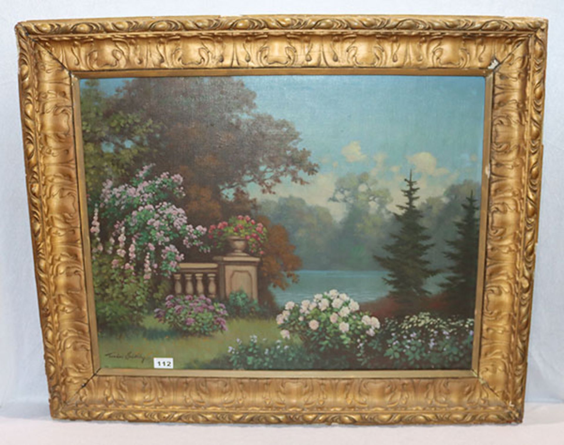 Gemälde ÖL/LW 'Park-Szenerie am See', signiert Tordao, Székely Mihály, * 1890 + 1940, gerahmt,