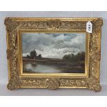 Gemälde ÖL/Holz 'Gewitterstimmung am See', undeutlich signiert, gerahmt, incl. Rahmen 33 cm x 43 cm