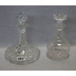 2 Glas Karaffen mit Schliffdekor, H 23,5/26 cm, Gebrauchsspuren