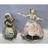 Lladro Porzellanfigur 'Mädchen mit Lamm', H 21,5 cm, und Porzellan 'Tänzerin', Made in Romania, H