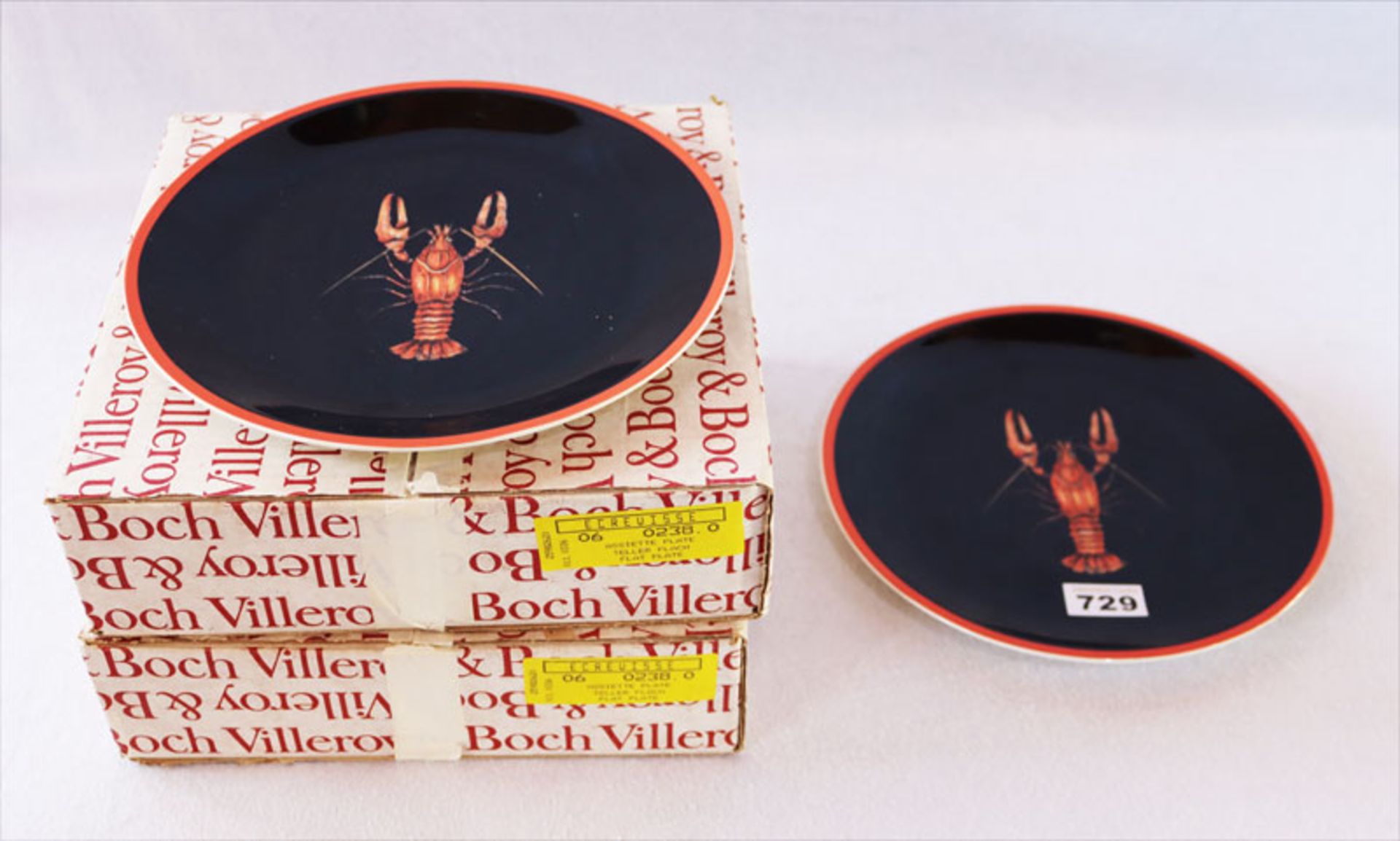 18 Villeroy & Boch Teller, Crayfish Lobster Ecrevisse- Edelkrebs, D 26 cm, in Originalverpackung,