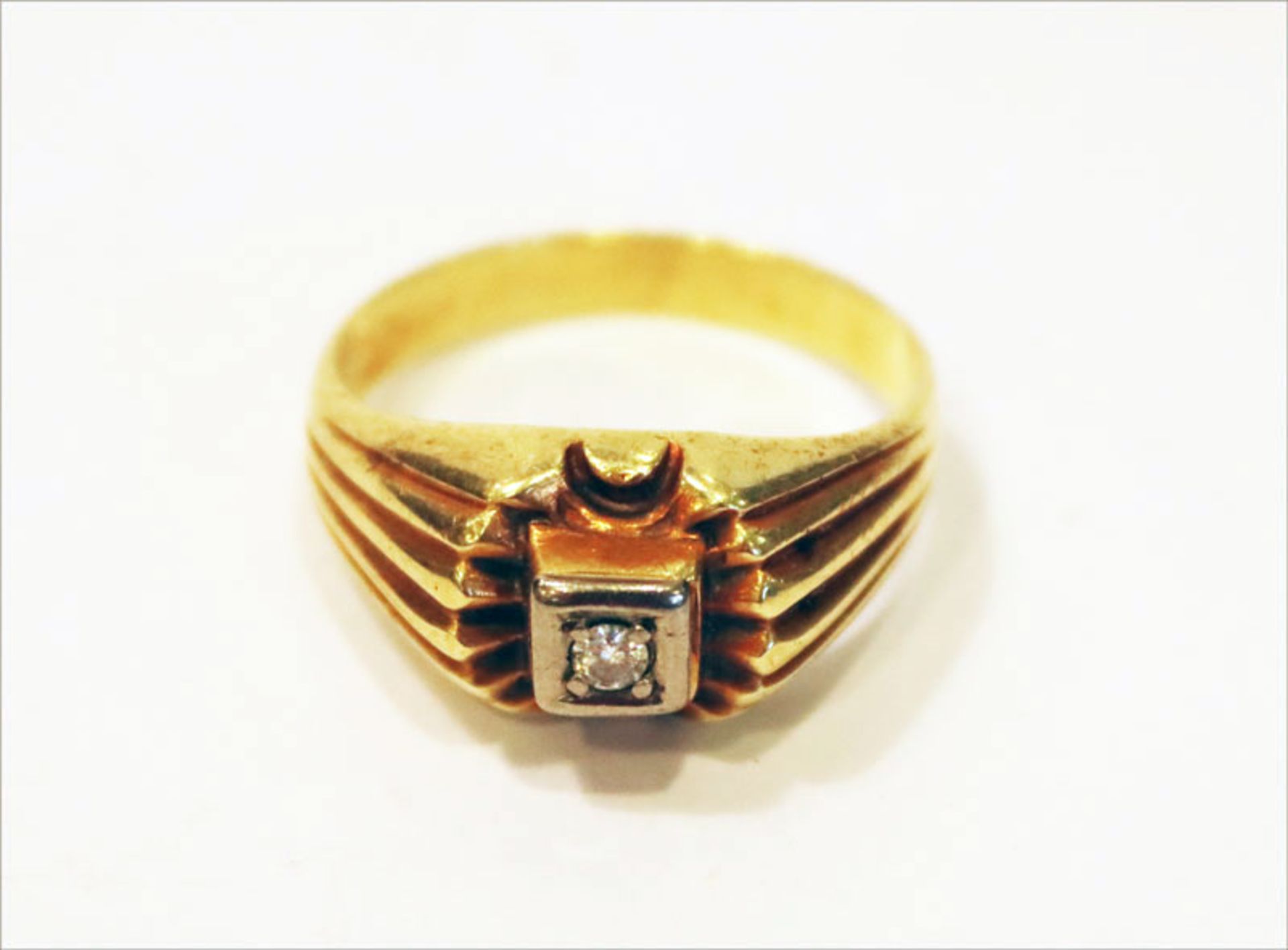 14 k Gelbgold Ring mit Diamant, 2,9 gr., Gr. 54