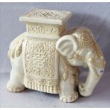 Keramik Blumenhocker 'Elefant', weiß glasiert, H 40 cm, T 52 cm, B 26 cm, Gebrauchsspuren,