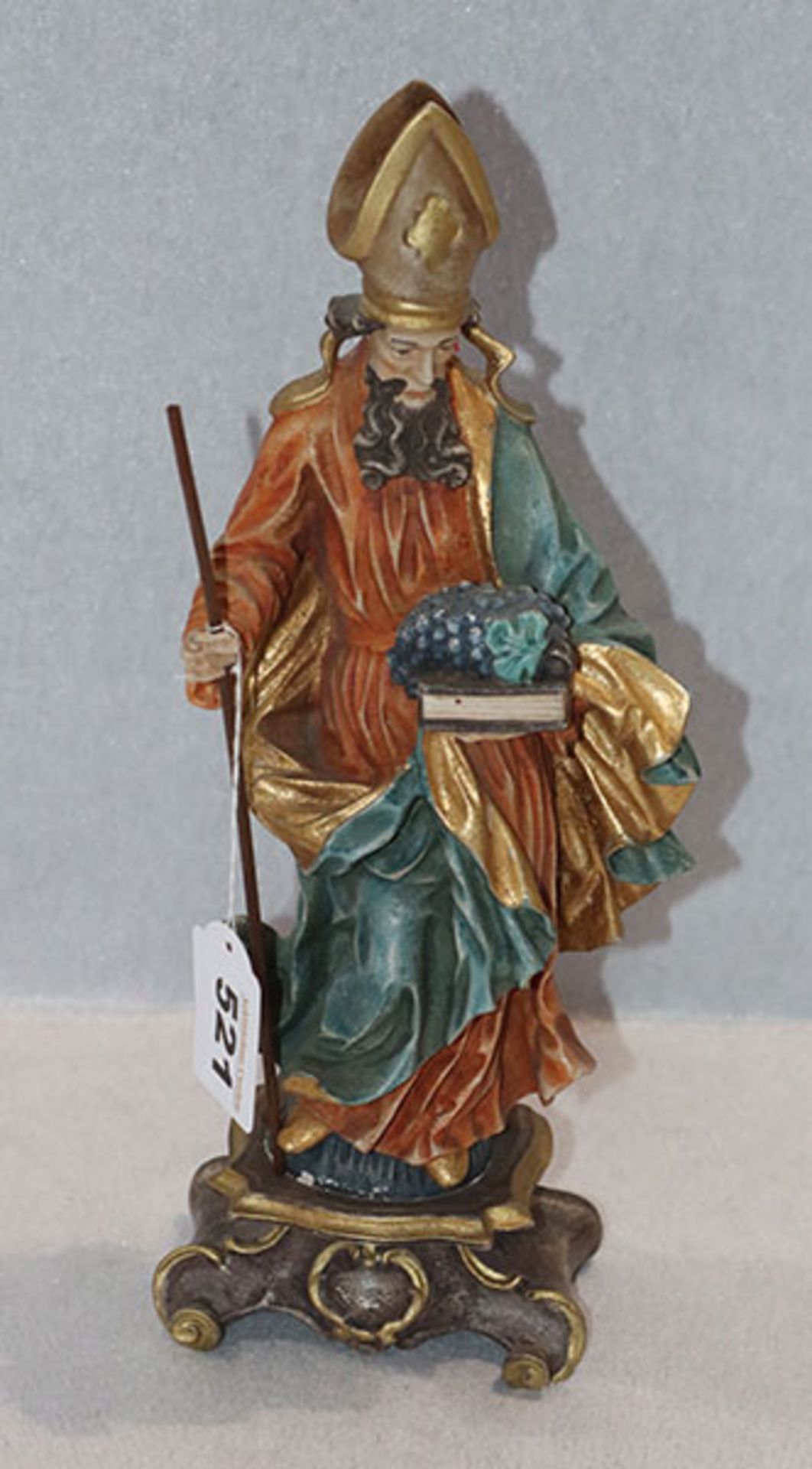 Holz Figur 'Heiliger Urban', auf Sockel, farbig gefaßt, H 34 cm