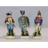 3 Porzellan Figuren der Manufaktur Neapel - Dresden, 'Husar', ' La Fayette' und 'Offizier', farbig