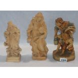 3 Oberammergauer Holzfiguren 'Kinder mit Laterne', farbig gefaßt, H 26 cm, 'Heilige Elisabeth',