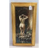 Gemälde ÖL/LW 'Stehender Frauenakt von hinten', Bildoberfläche leicht berieben, gerahmt, Rahmen