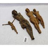 4 Holzfiguren 'Jesus', 3 davon ohne Arme, beschädigt, H 13/30 cm, Altersspuren