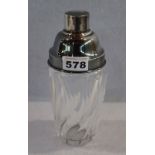 Glas Shaker mit 925 Sterlingsilber Montierung, H 22 cm, Gebrauchsspuren