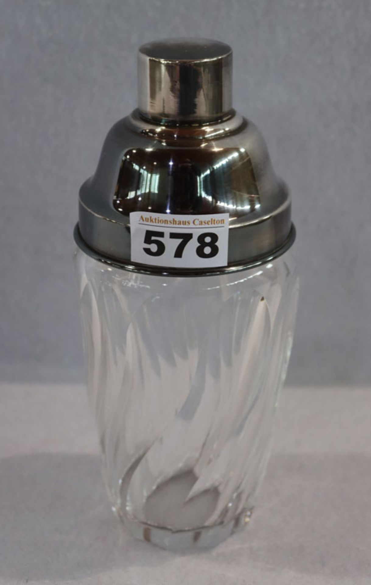Glas Shaker mit 925 Sterlingsilber Montierung, H 22 cm, Gebrauchsspuren