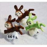 3 Goebelfiguren 'Hase auf Eierschale', glasiert, H 7,5 cm