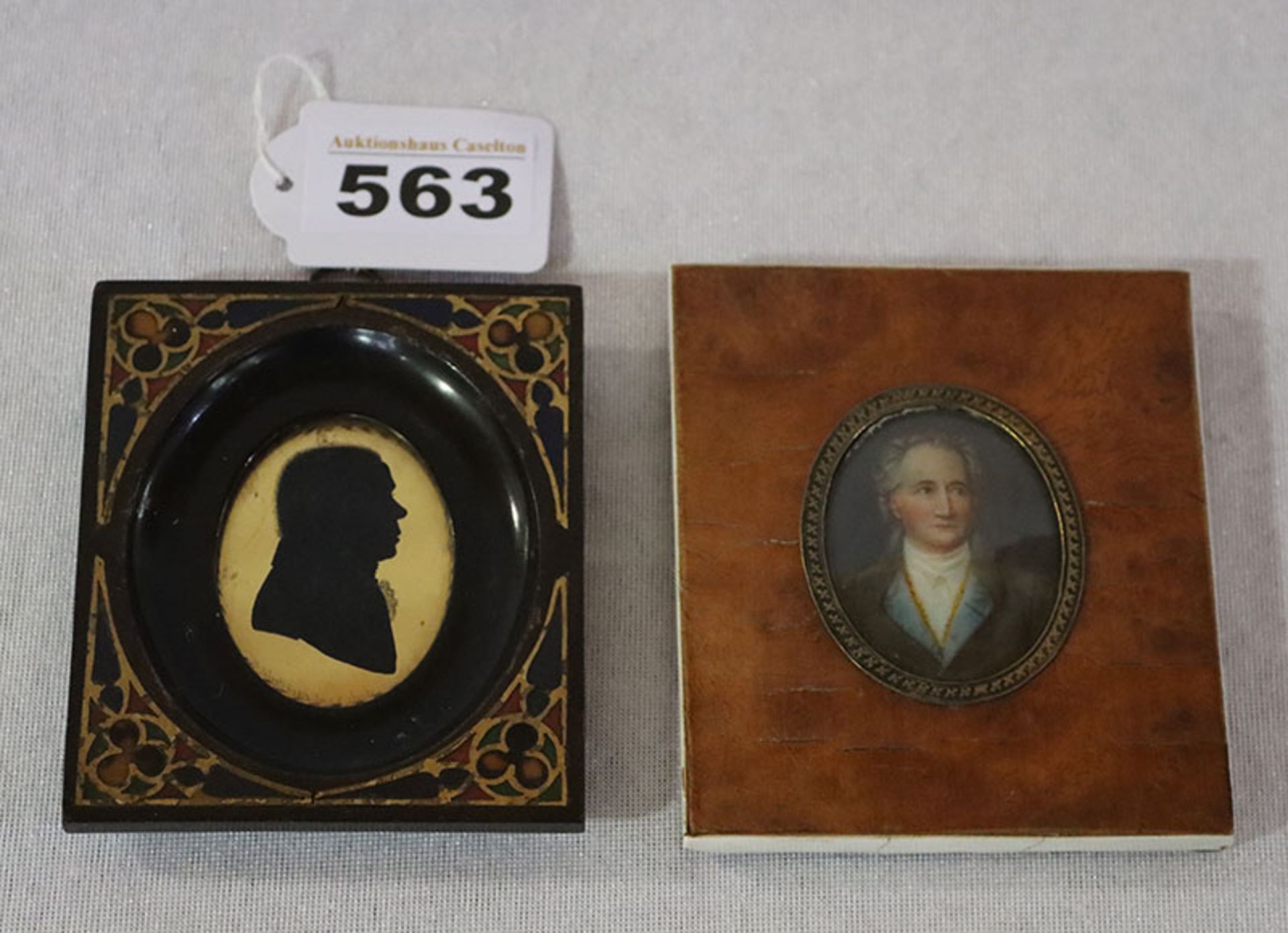 Medaillonbild 'Goethe', incl. Rahmen 10 cm x 8,5 cm, und Medaillon Glasbild, gerahmt, Rahmen mit