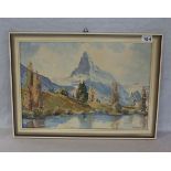 Gemälde ÖL/Malkarton 'Matterhorn mit Rifflesee', signiert Hasmiller, Franz Xaver. Bildoberfläche ist
