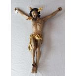 Holz Skulptur 'Christus', farbig gefaßt, um 1800, leicht bestossen und Farbablös8ungen, H 103 cm,
