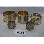 5 diverse Serviettenringe, 800/835 Silber, zus. 110 gr., Gebrauchsspuren