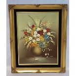 Gemälde ÖL/LW 'Blumen in Vase', signiert Bannett, gerahmt, Rahmen bestossen, incl. Rahmen 52 cm x 42