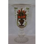 Große Glas Pokalvase mit Blumendekor, H 60 cm, D 37 cm, Gebrauchsspuren