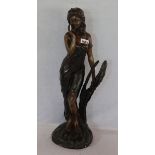 Bronze Jugendstil Skulptur 'Frau mit Schilff', nach Morau, H 63,5 cm