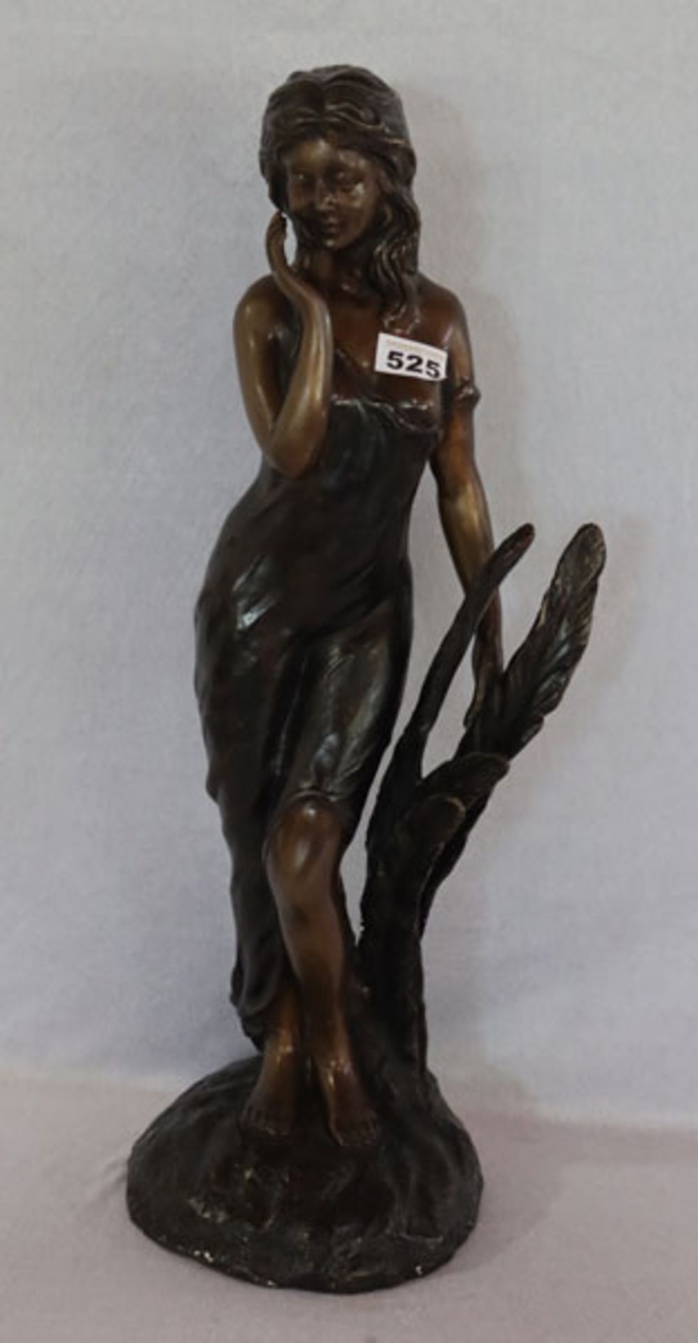 Bronze Jugendstil Skulptur 'Frau mit Schilff', nach Morau, H 63,5 cm