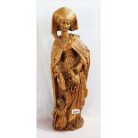 Holz Figurenskulptur 'Heilige Elisabeth', Oberammergauer Handschnitzerei, gebeizt, H 57 cm