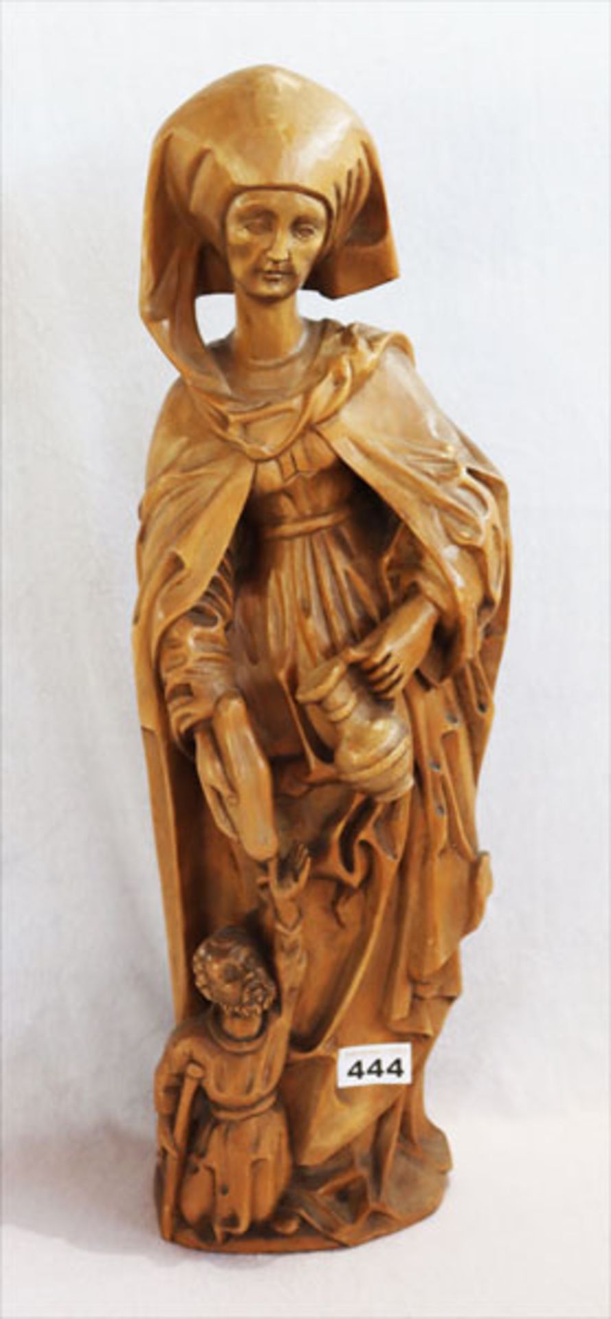 Holz Figurenskulptur 'Heilige Elisabeth', Oberammergauer Handschnitzerei, gebeizt, H 57 cm