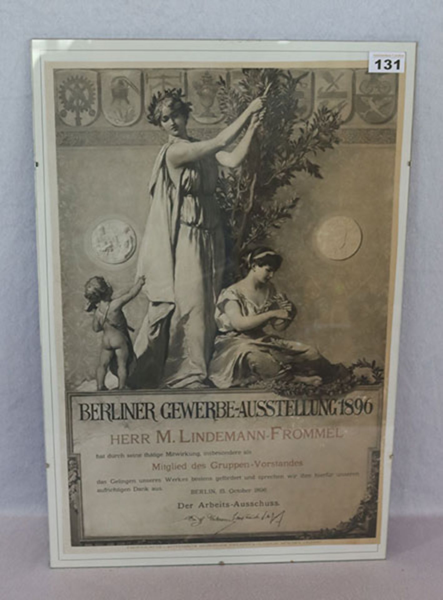 Druck 'Berliner Gewerbe-Ausstellung 1896', unter Glasrahmen, 60 cm x 40 cm