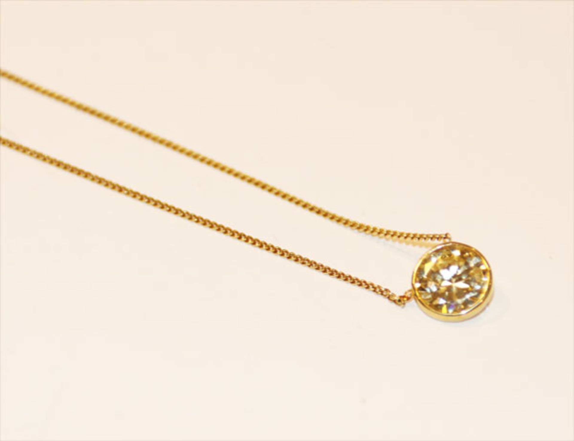 18 k Gelbgold Collierkette mit Diamant, ca. 1,25 ct., Top Crystal vsi?, L 44 cm