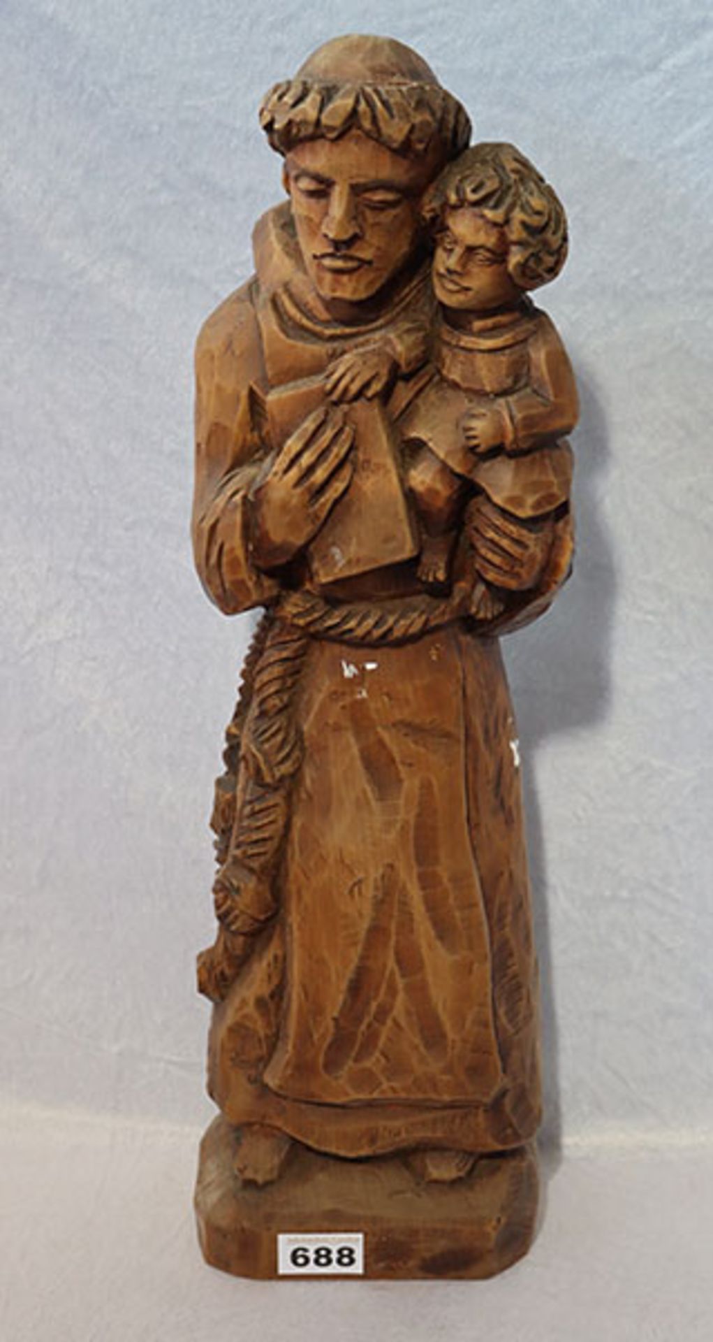 Holzfigur 'Heiliger Antonius', gebeizt, H 52,5 cm, teils fleckig