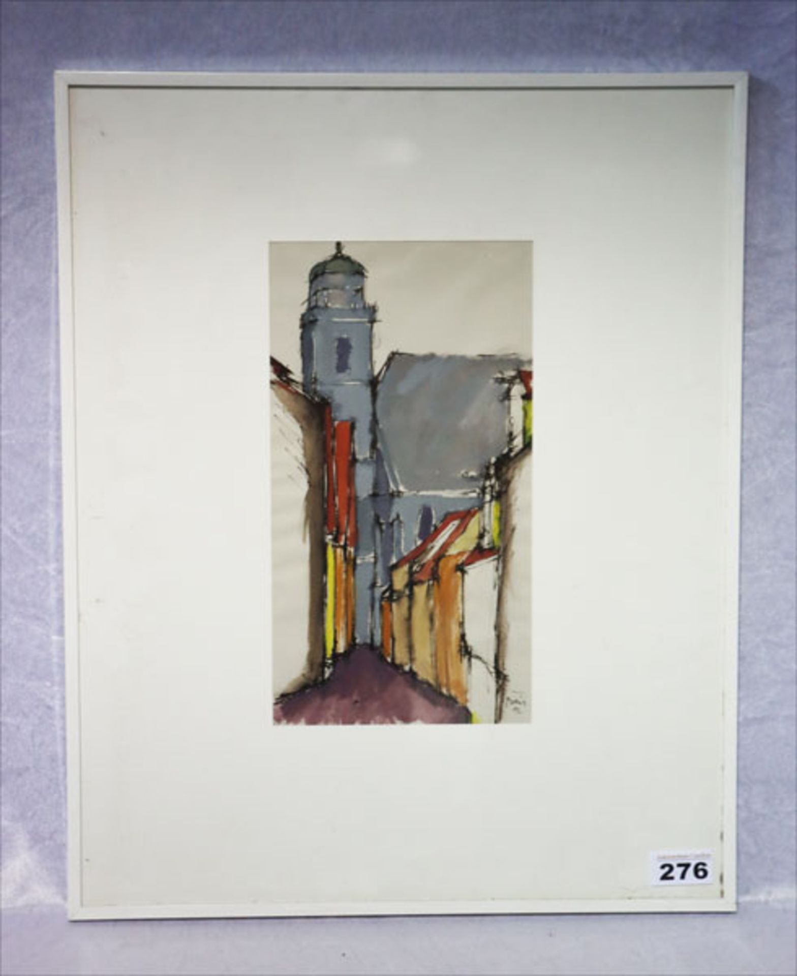 Aquarell 'Häuser-Szenerie', signiert Bail 92, mit Passepartout unter Glas gerahmt, incl. Rahmen 50