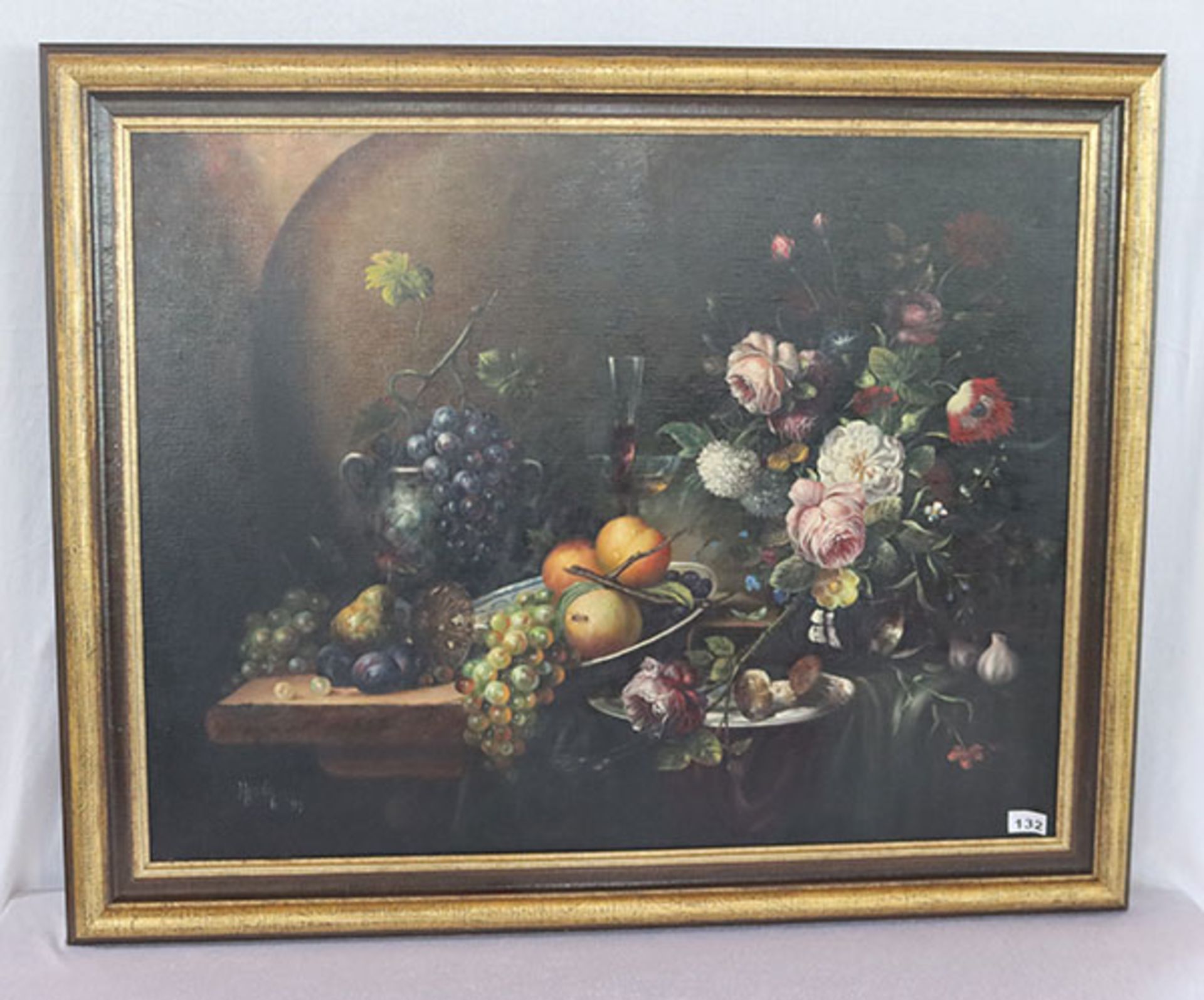 Gemälde ÖL/LW 'Blumen- und Früchtestillleben', signiert Herdin, datiert 91, Radtke, * 1943 Korsze/