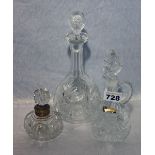 Konvolut: Glas Karaffe, H 27 cm, Glas Rumkännchen, H 21 cm, und Glas Flakon, H 12 cm,