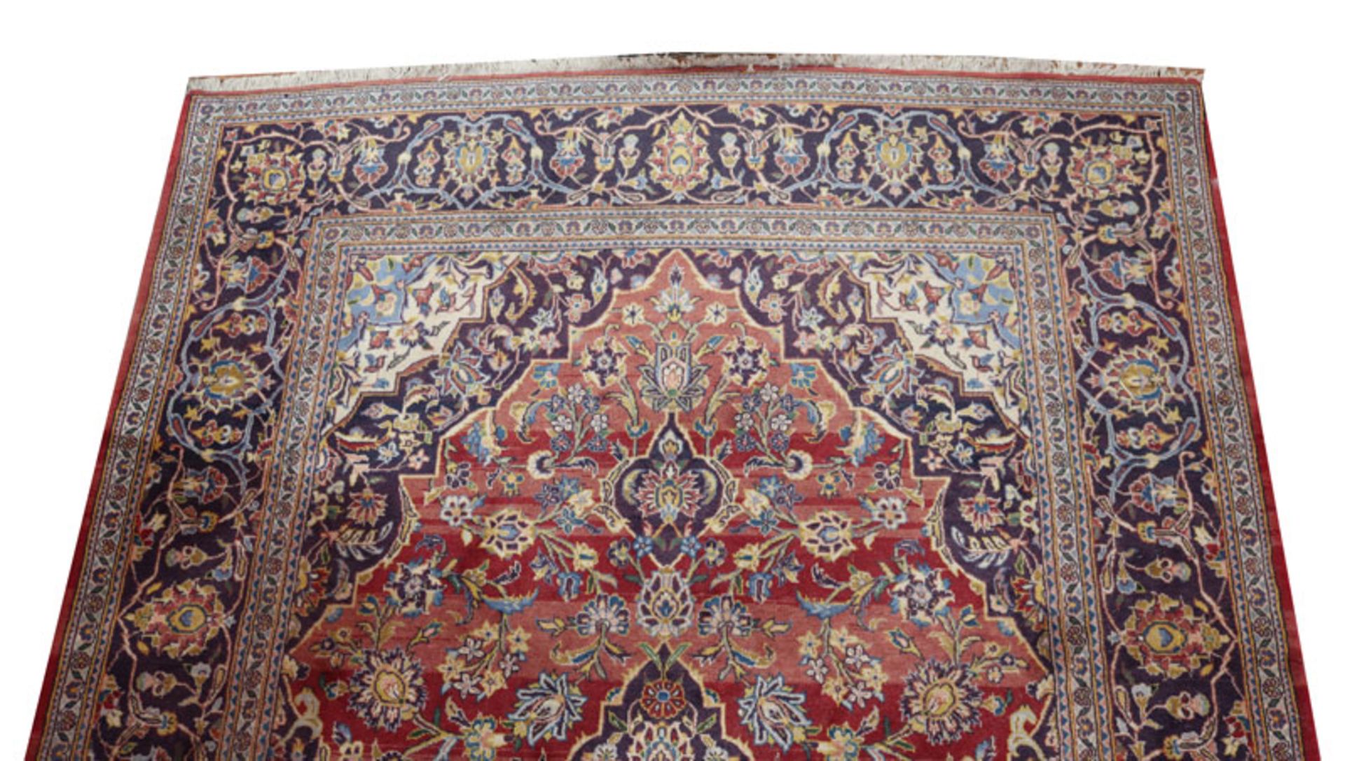 Orient-Brücke, Keschan, Kork Wolle, Persien, rot/blau/bunt, 212 cm x 130 cm, Gebrauchsspuren