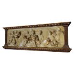 Gips Relief 'Putten', bemalt mit Holzrahmen, 40 cm x 120 cm, teils bestossen, kein Versand, Abholung