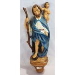 Holzfigur 'Heiliger Christophorus', auf Wandsockel, farbig gefaßt, H 58 cm, teils berieben,
