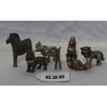 Metall Konvolut von 7 kleinen Tierchen, H 3/6 cm